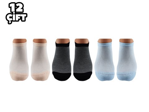 Pola 2104 Likralı Bayan Bambu Patik Çorap 12'li