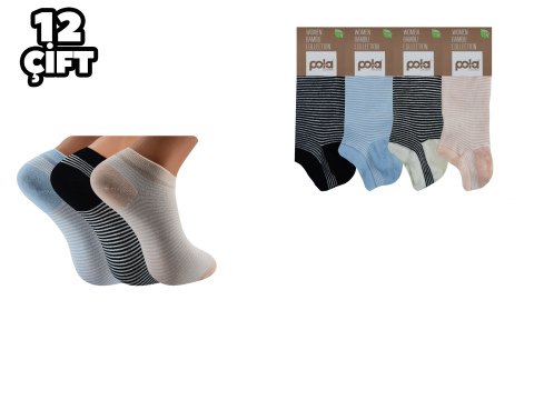 Pola 2104 Likralı Bayan Bambu Patik Çorap 12'li