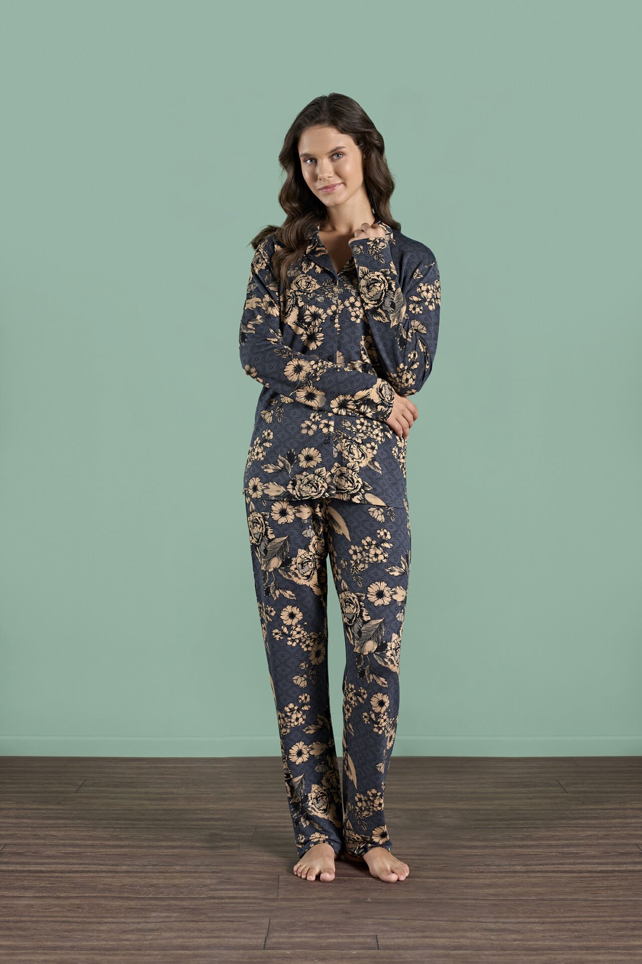 Pijadore 1999 (M-L-XL-XXL) Uzun Kollu Bayan Pijama Takım 4'lü ANTRASİT - M-L-XL-XXL