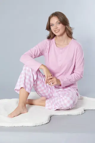 Alperi 79-117  (M-L-XL-XXL) Bayan Uzun Kollu Pijama Takım 4'lü