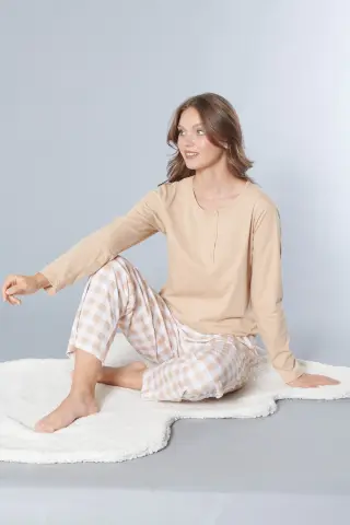 Alperi 79-117  (M-L-XL-XXL) Bayan Uzun Kollu Pijama Takım 4'lü