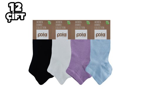 Pola 2105 Likralı Bayan Bambu Patik Çorap 12'li