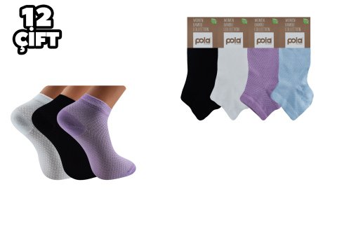Pola 2105 Likralı Bayan Bambu Patik Çorap 12'li