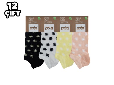 Pola 2106 Likralı Bayan Bambu Patik Çorap 12'li