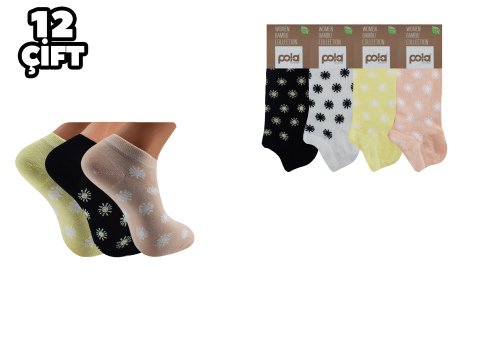 Pola 2106 Likralı Bayan Bambu Patik Çorap 12'li