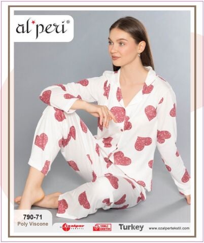 Alperi 790-71 (M-L-XL-XXL) Bayan Uzun Kollu Pijama Takım 4'lü