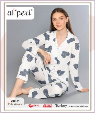 Alperi 790-71 (M-L-XL-XXL) Bayan Uzun Kollu Pijama Takım 4'lü
