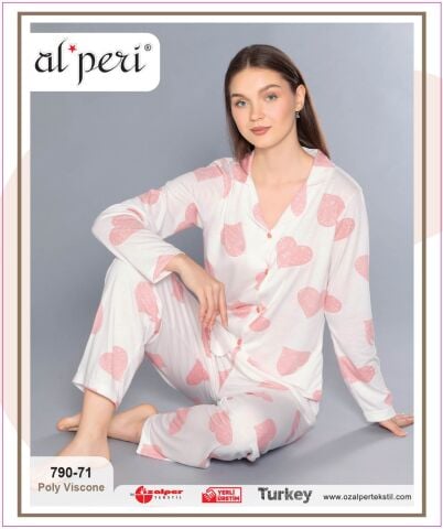 Alperi 790-71 (M-L-XL-XXL) Bayan Uzun Kollu Pijama Takım 4'lü