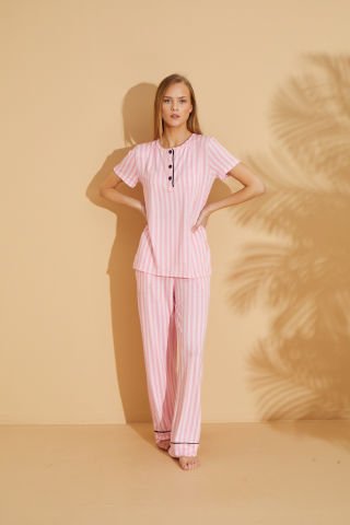 Polkan 19501 Bayan Ring Viskon Kısa Kollu Bayan Pijama Takım Paket İçi 4'lü