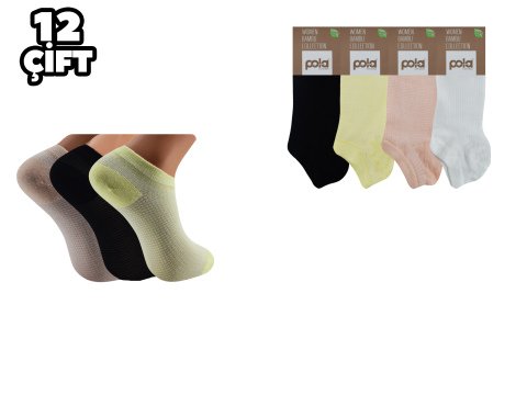 Pola 2108 Likralı Bayan Bambu Patik Çorap 12'li