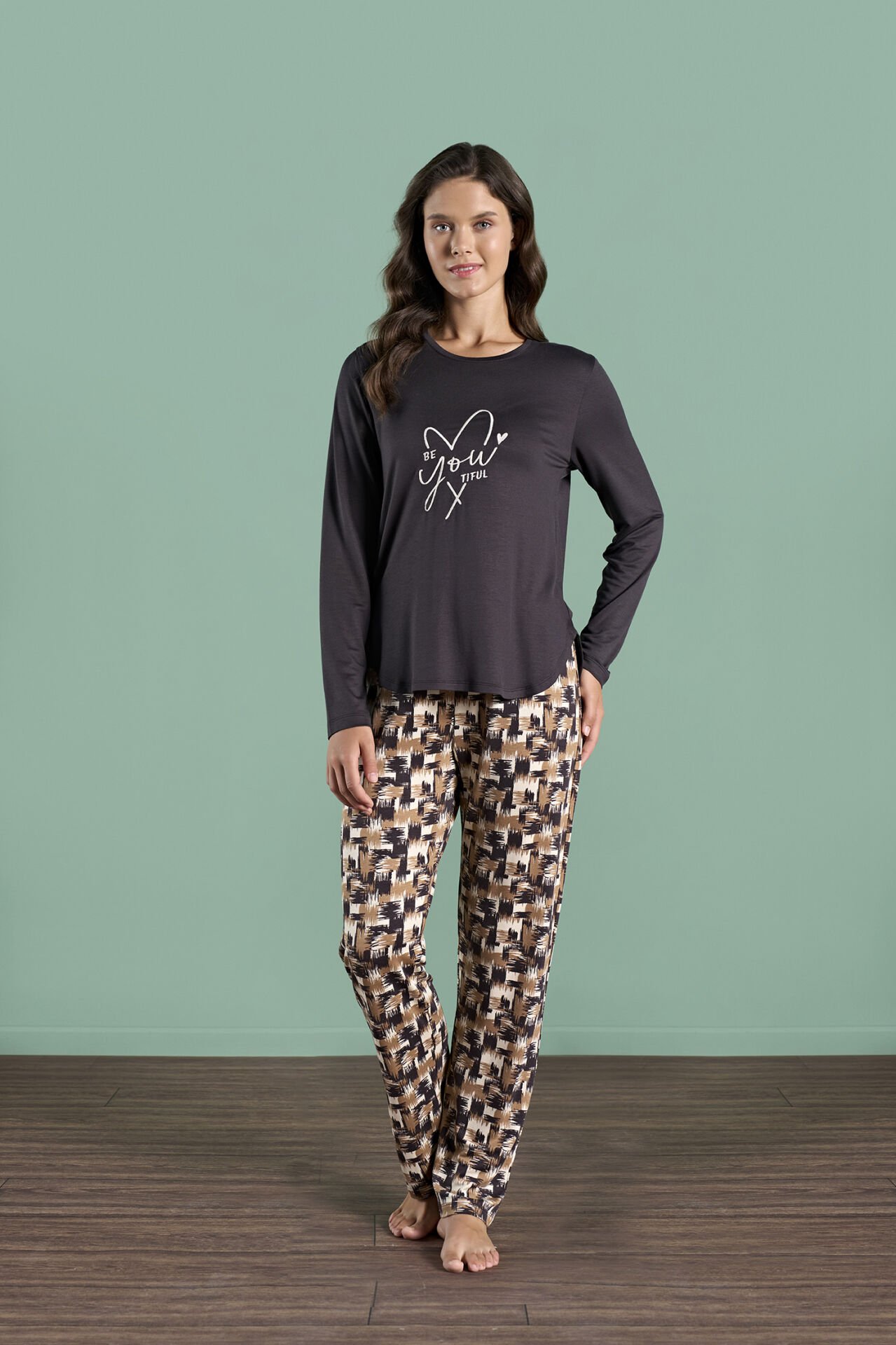 Pijadore 1981 (M-L-XL-XXL) Uzun Kollu Bayan Pijama Takım 4'lü SİYAH - M-L-XL-XXL