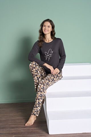 Pijadore 1981 (M-L-XL-XXL) Uzun Kollu Bayan Pijama Takım 4'lü SİYAH - M-L-XL-XXL