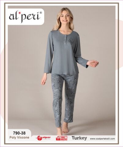 Alperi 790-38 (M-L-XL-XXL) Bayan Uzun Kollu Pijama Takım 4'lü