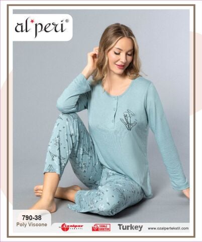 Alperi 790-38 (M-L-XL-XXL) Bayan Uzun Kollu Pijama Takım 4'lü