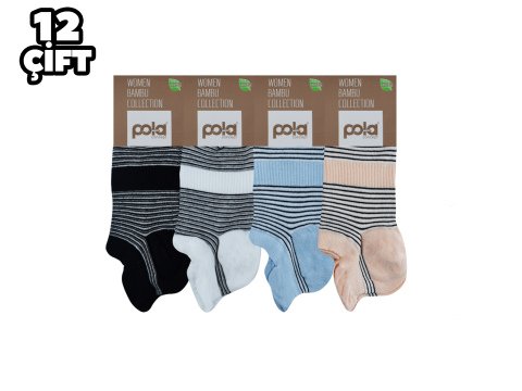 Pola 2109 Likralı Bayan Bambu Patik Çorap 12'li