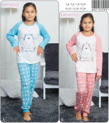 Vienetta 0291 Uzun Kollu Kız Çocuk Pijama Takımı