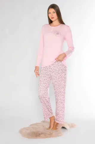 Alperi 790-91 (M-L-XL-XXL) Bayan Viskon Uzun Kollu Pijama Takım 4'lü