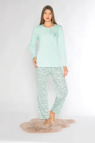 Alperi 790-91 (M-L-XL-XXL) Bayan Viskon Uzun Kollu Pijama Takım 4'lü