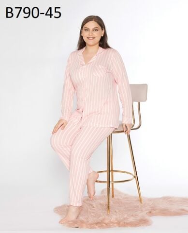 Alperi B790-45 (3XL-4XL-5XL-6XL) Bayan Uzun Kollu Pijama Takım 4'lü