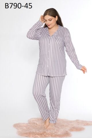 Alperi B790-45 (3XL-4XL-5XL-6XL) Bayan Uzun Kollu Pijama Takım 4'lü