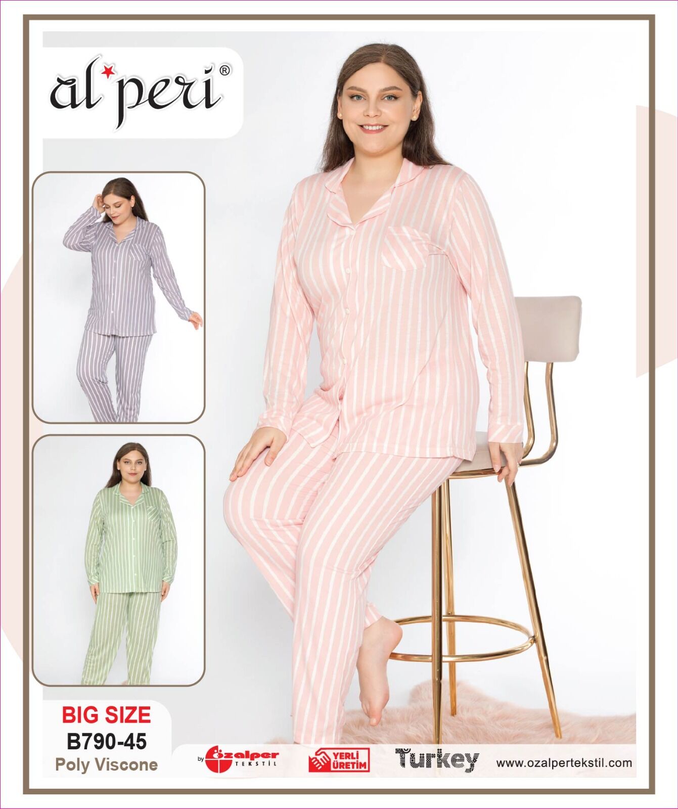 Alperi B790-45 (3XL-4XL-5XL-6XL) Bayan Uzun Kollu Pijama Takım 4'lü
