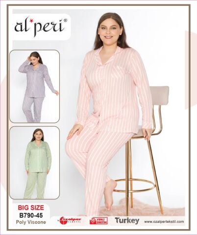 Alperi B790-45 (3XL-4XL-5XL-6XL) Bayan Uzun Kollu Pijama Takım 4'lü