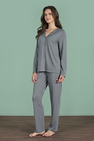 Pijadore 1965 (M-L-XL-XXL) Uzun Kollu Bayan Pijama Takım 4'lü YEŞİL - M-L-XL-XXL