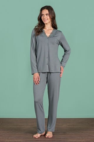 Pijadore 1965 (M-L-XL-XXL) Uzun Kollu Bayan Pijama Takım 4'lü YEŞİL - M-L-XL-XXL