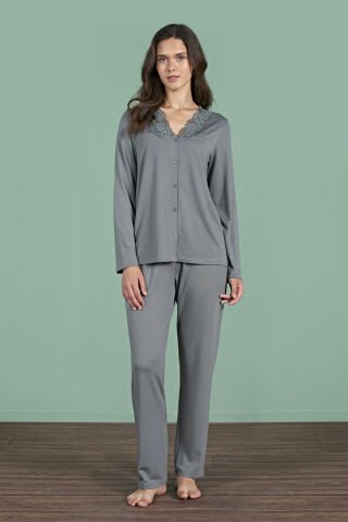 Pijadore 1965 (M-L-XL-XXL) Uzun Kollu Bayan Pijama Takım 4'lü YEŞİL - M-L-XL-XXL