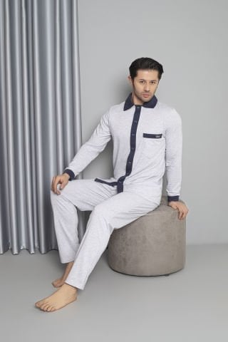 Tekten 5700 Erkek Uzun Kollu Boydan Düğmeli Pijama Takım 4'lü