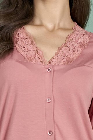 Pijadore 1965 (M-L-XL-XXL) Uzun Kollu Bayan Pijama Takım 4'lü PEMBE - M-L-XL-XXL