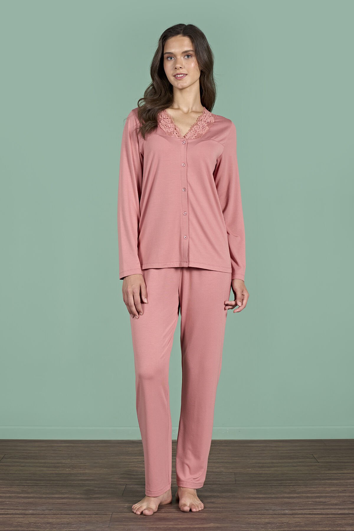 Pijadore 1965 (M-L-XL-XXL) Uzun Kollu Bayan Pijama Takım 4'lü PEMBE - M-L-XL-XXL