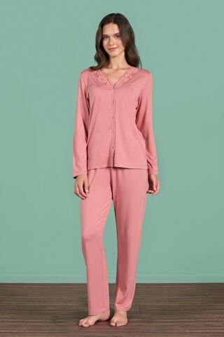 Pijadore 1965 (M-L-XL-XXL) Uzun Kollu Bayan Pijama Takım 4'lü PEMBE - M-L-XL-XXL