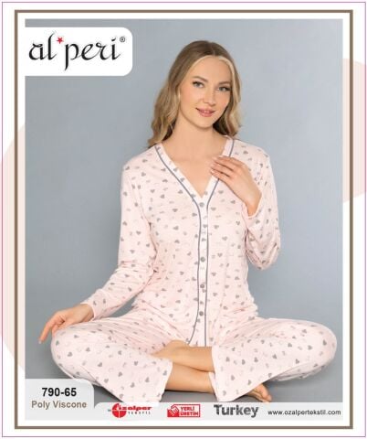 Alperi 790-65 (M-L-XL-XXL) Bayan Uzun Kollu Pijama Takım 4'lü