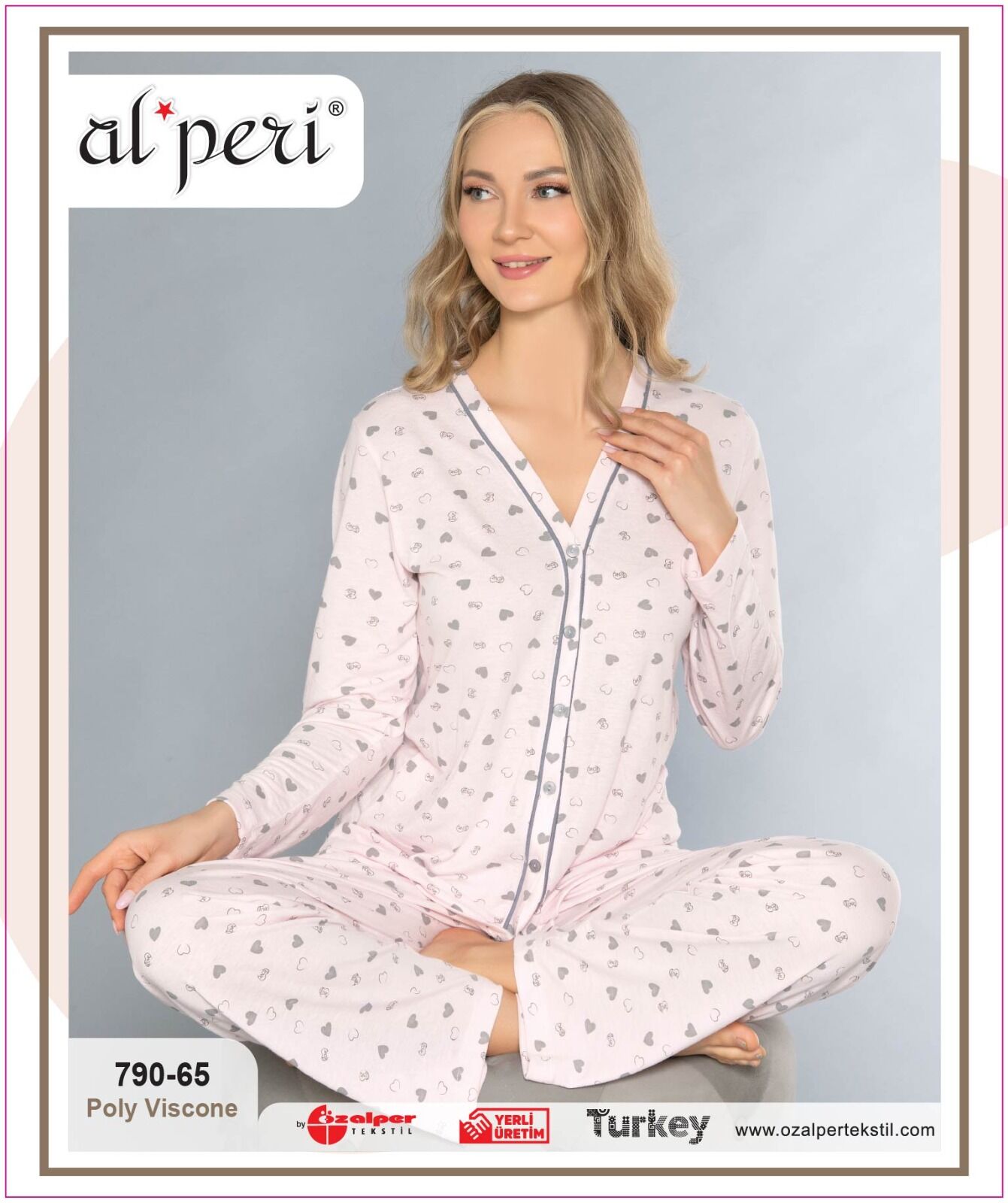 Alperi 790-65 (M-L-XL-XXL) Bayan Uzun Kollu Pijama Takım 4'lü