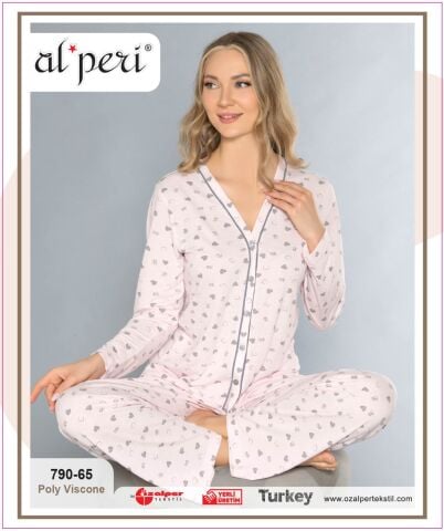Alperi 790-65 (M-L-XL-XXL) Bayan Uzun Kollu Pijama Takım 4'lü
