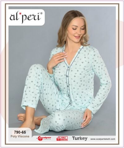 Alperi 790-65 (M-L-XL-XXL) Bayan Uzun Kollu Pijama Takım 4'lü
