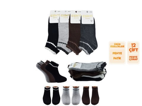 Esinti 33-10 (36-40) Naturel Pamuk Bayan Patik Çorap 12'li