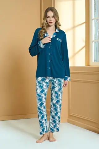 Pijadore 2244 (M-L-XL-XXL) Uzun Kollu Bayan Pijama Takım 4'lü