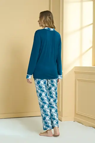 Pijadore 2244 (M-L-XL-XXL) Uzun Kollu Bayan Pijama Takım 4'lü