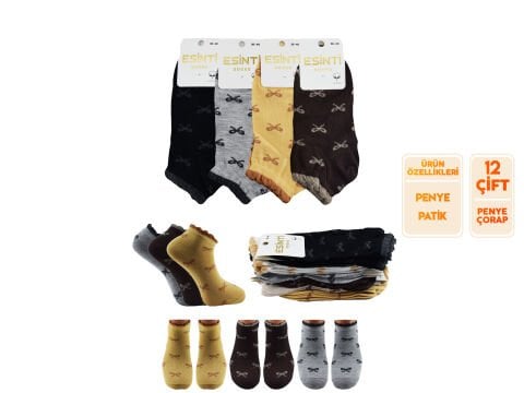 Esinti 33-2 (36-40) Naturel Pamuk Bayan Patik Çorap 12'li