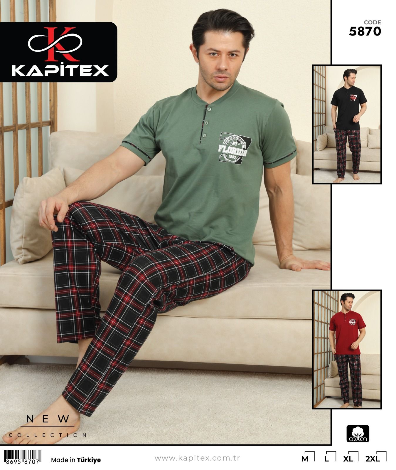 Kapitex 5870 Erkek Kısa Kol Pijama Takım 4'lü