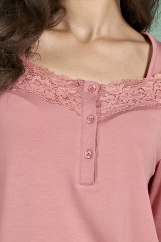 Pijadore 1966 (M-L-XL-XXL) Uzun Kollu Bayan Pijama Takım 4'lü PEMBE - M-L-XL-XXL