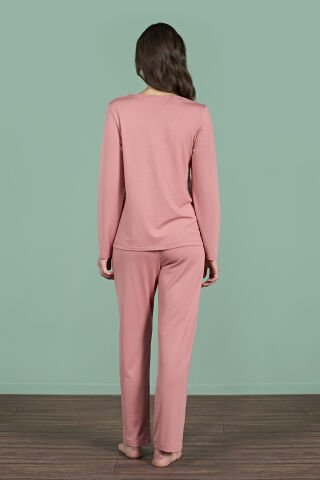Pijadore 1966 (M-L-XL-XXL) Uzun Kollu Bayan Pijama Takım 4'lü PEMBE - M-L-XL-XXL