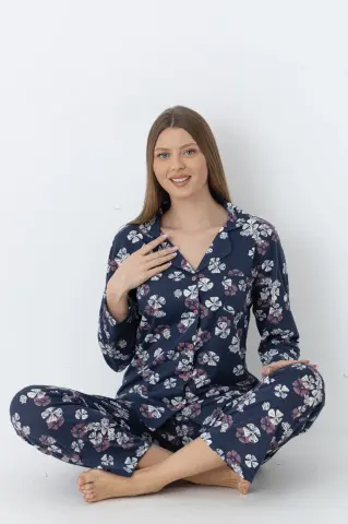 Alperi 79-122 (M-L-XL-XXL) Bayan Viskon Uzun Kollu Pijama Takım 4'lü