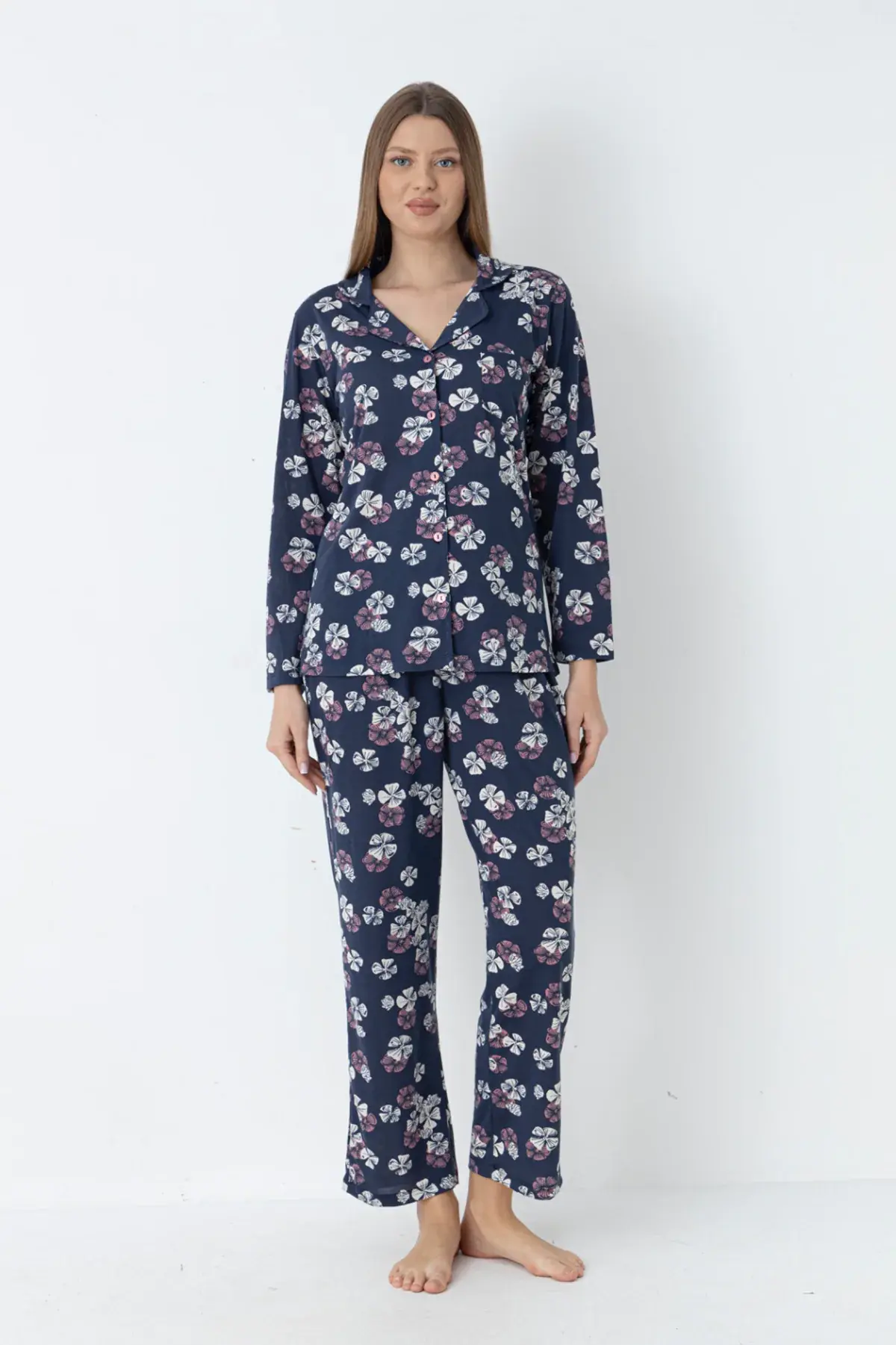 Alperi 79-122 (M-L-XL-XXL) Bayan Viskon Uzun Kollu Pijama Takım 4'lü
