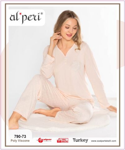 Alperi 790-73 (M-L-XL-XXL) Bayan Uzun Kollu Pijama Takım 4'lü