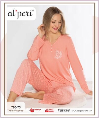 Alperi 790-73 (M-L-XL-XXL) Bayan Uzun Kollu Pijama Takım 4'lü