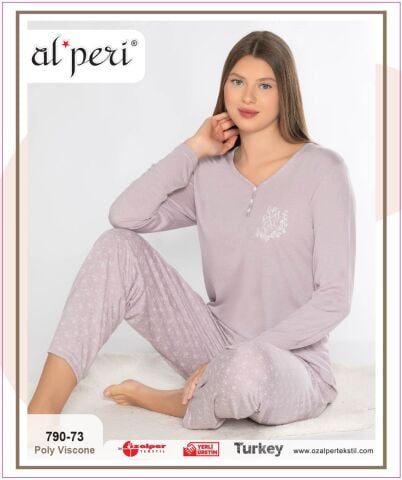 Alperi 790-73 (M-L-XL-XXL) Bayan Uzun Kollu Pijama Takım 4'lü