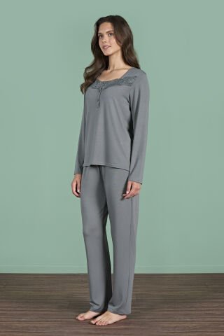 Pijadore 1966 (M-L-XL-XXL) Uzun Kollu Bayan Pijama Takım 4'lü YEŞİL - M-L-XL-XXL